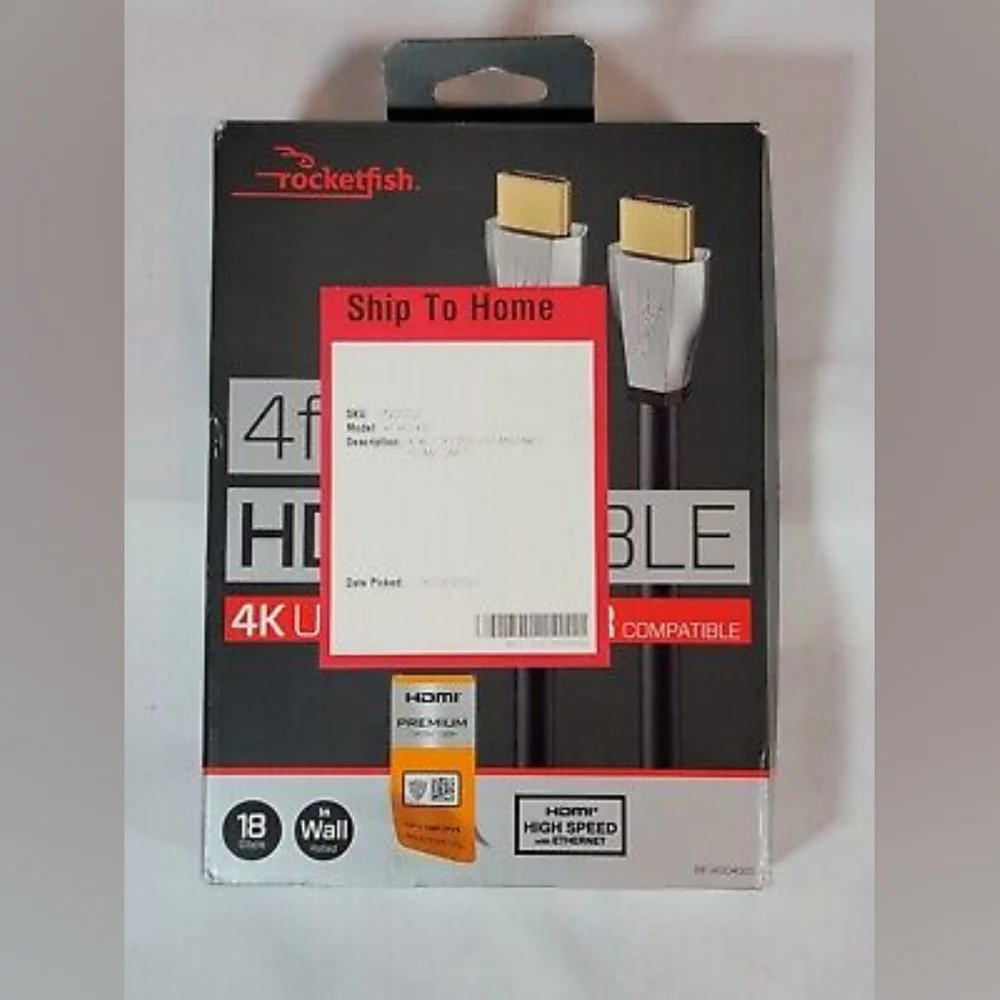 Rocketfish- 4' 4K Ultra HD In-Wall HDMI Cable - Black Computer TV Electronics